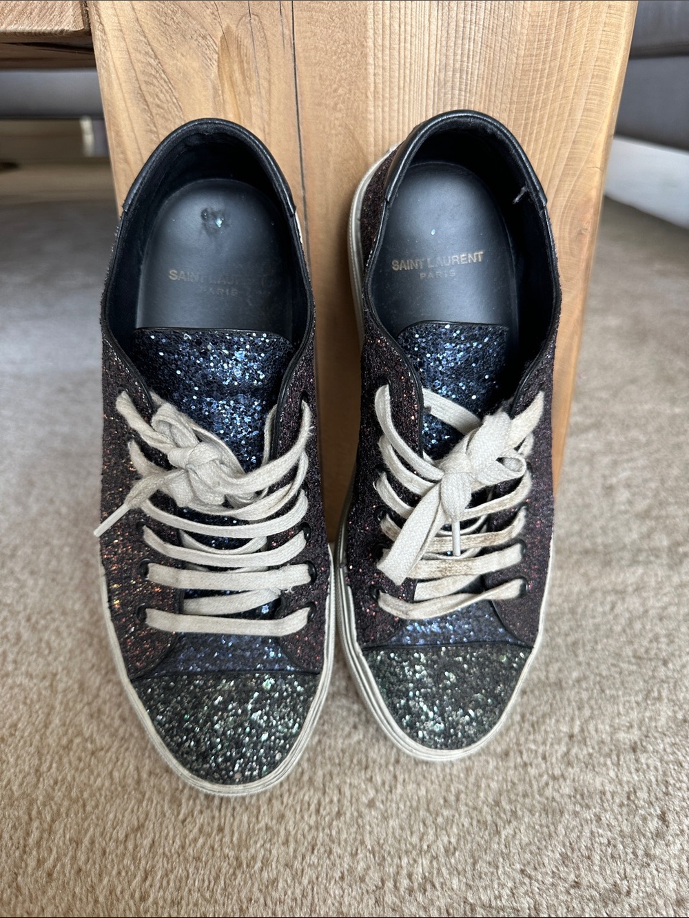 Saint Laurent Glitter Lace-Up Sneakers size 8